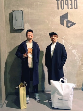 「メゾン キツネ(MAISON KITSUNE)」｜「アイテム（キャップ）」を使った、石ヒデキさん（メンズ・169cm）の冬コーディネート
