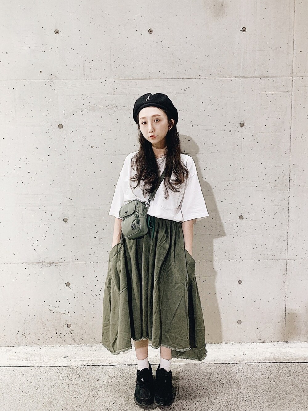 「ootd、夏、休閒搭配、工装、日系极简、2019、New Balance、GU、KANGOL、PORTER」｜「KANGOLのアイテム（帽子、ブラック系）」を使った、酸酸さん（レディース・165cm）の春コーディネートの1枚目の写真