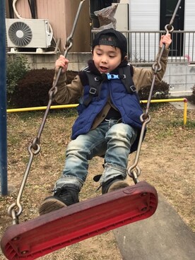「アイテム（ダウンベスト）」を使った、hi☆®️ock.69(o・・o)/~さん（キッズ・110cm）の秋コーディネート