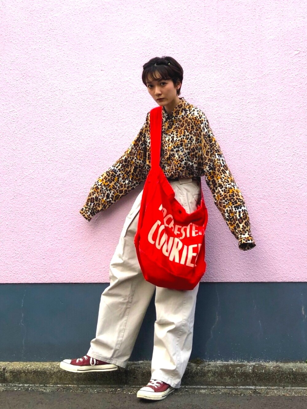 「古着、used、秋冬コーデ、レオパード、プチプラ、お洒落さんとつながりたい、ootd、パンツスタイル、カジュアル、シャツスタイル」｜「POLO RALPH LAURENのアイテム（パンツ、ベージュ系）」を使った、マチルダ さん（レディース・156cm）の秋コーディネートの1枚目の写真