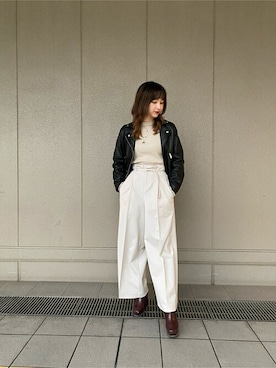 「#今日のコーデ」｜「アイテム（ライダースジャケット）」を使った、acchan_utさん（レディース・158cm）の冬コーディネート