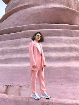 美品！ZARA　スーツセットアップ　ワイドパンツ　L　ピンクオレンジ 美品！ZARA スーツセットアップ ワイドパンツ L ピンクオレンジ