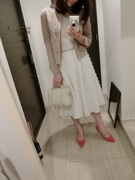 「Rouge vif（ルージュヴィフ）のアイテム（ライダースジャケット）」を使った、上野 仁美さん（レディース・161cm）の春コーディネート