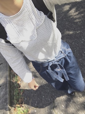 「PAGEBOY（ページボーイ）のトモリボン付きデニムワイドパンツ（デニムパンツ）」を使った、Kya🍓さん（レディース・165cm）の秋コーディネート