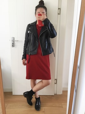 「MANGO（マンゴ）のアイテム（ライダースジャケット）」を使った、元宝嘻哈さん（レディース・160cm）の秋コーディネート