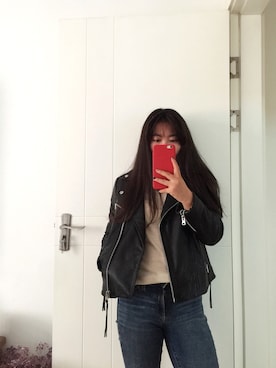 「MANGO（マンゴ）のアイテム（ムートンコート）」を使った、元宝嘻哈さん（レディース・160cm）の秋コーディネート