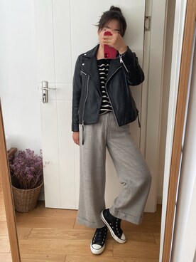 「MANGO（マンゴ）のアイテム（ムートンコート）」を使った、元宝嘻哈さん（レディース・160cm）の秋コーディネート