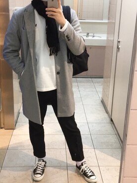 「オールスター」｜「アイテム（チェスターコート）」を使った、リオ太さん（メンズ・175cm）の冬コーディネート