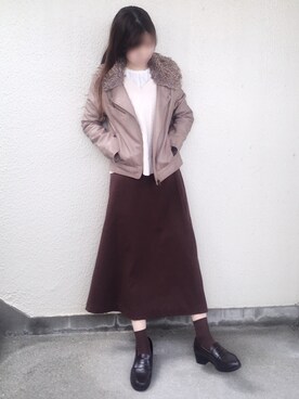 「秋のカフェオレコーデ」｜「アイテム（ライダースジャケット）」を使った、Gilda♡ᵕ̈*⑅さん（レディース・163cm）の秋コーディネート