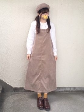 「Samansa Mos2 blue（サマンサモスモスブルー）のコーデュロイジャンスカ（ジャンパースカート）」を使った、Gilda♡ᵕ̈*⑅さん（レディース・163cm）の秋コーディネート