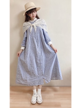 「アイテム（ストール/ショール、ホワイト系）」を使った、Gilda♡ᵕ̈*⑅さん（レディース・163cm）の春コーディネート