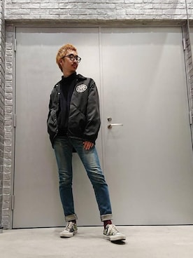 「金髪」｜「アイテム（ブルゾン）」を使った、HOSHIさん（メンズ・170cm）の冬コーディネート