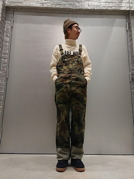 「カモ柄」｜「アイテム（オールインワン・サロペット）」を使った、HOSHIさん（メンズ・170cm）の春コーディネート