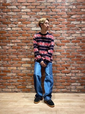 「HYSTERIC GLAMOUR（ヒステリックグラマー）のGIRLS BORDER総柄ジャカード リブ付Tシャツ（Tシャツ/カットソー）」を使った、HOSHIさん（メンズ・170cm）の秋コーディネート