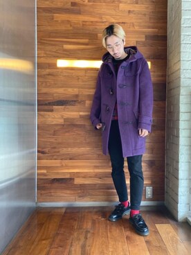 「アイテム（ダッフルコート、パープル系）」を使った、HOSHIさん（メンズ・170cm）の秋コーディネート