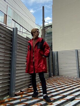 「アイテム（ミリタリージャケット、レッド系）」を使った、HOSHIさん（メンズ・170cm）の秋コーディネート