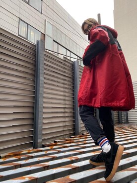 「アイテム（ミリタリージャケット、レッド系）」を使った、HOSHIさん（メンズ・170cm）の秋コーディネート