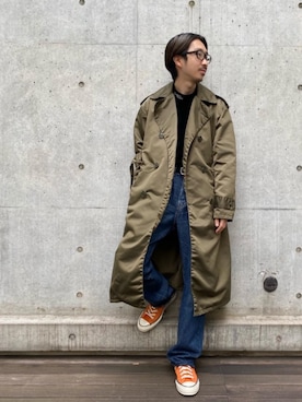 「HYSTERIC GLAMOUR（ヒステリックグラマー）のアイテム（トレンチコート）」を使った、HOSHIさん（メンズ・170cm）の冬コーディネート