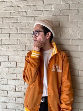 「スキニー」｜「アイテム（スタジャン）」を使った、HOSHIさん（メンズ・170cm）の冬コーディネート