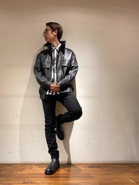 「レザーコーデ」｜「アイテム（ブルゾン）」を使った、HOSHIさん（メンズ・170cm）の冬コーディネート