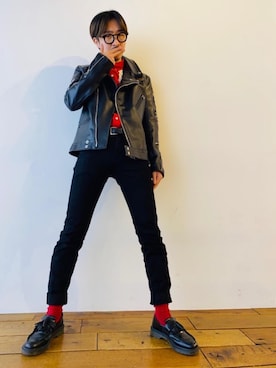 「パンクコーデ」｜「アイテム（ライダースジャケット）」を使った、HOSHIさん（メンズ・170cm）の春コーディネート
