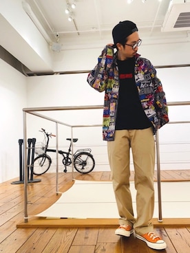 「ミリタリーコーデ」｜「アイテム（ナイロンジャケット）」を使った、HOSHIさん（メンズ・170cm）の春コーディネート