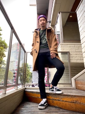 「HYSTERIC GLAMOUR（ヒステリックグラマー）のアイテム（ダッフルコート）」を使った、HOSHIさん（メンズ・170cm）の秋コーディネート
