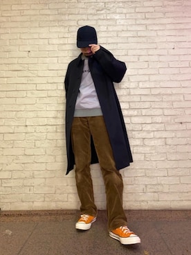 「HYSTERIC GLAMOUR（ヒステリックグラマー）のアイテム（トレンチコート）」を使った、HOSHIさん（メンズ・170cm）の秋コーディネート
