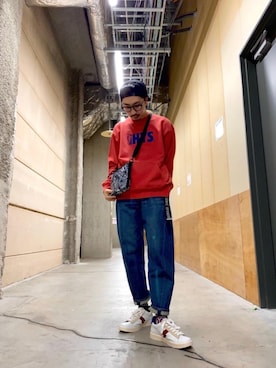 「HYSTERIC GLAMOUR（ヒステリックグラマー）のHYS WHISKY柄 刺繍キャップ（キャップ）」を使った、HOSHIさん（メンズ・168cm）の冬コーディネート