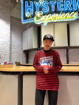 「HYSTERIC GLAMOUR（ヒステリックグラマー）のHYS WHISKY柄 刺繍キャップ（キャップ）」を使った、HOSHIさん（メンズ・168cm）の秋コーディネート