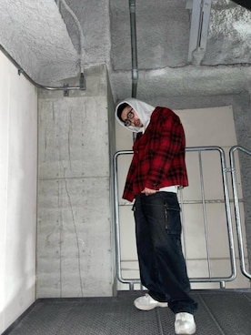 「アイテム（その他アウター、レッド系）」を使った、HOSHIさん（メンズ・168cm）の冬コーディネート