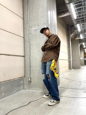 「HYSTERIC GLAMOUR（ヒステリックグラマー）のアイテム（バンダナ/スカーフ）」を使った、HOSHIさん（メンズ・168cm）の冬コーディネート