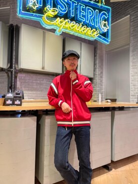 「アイテム（その他アウター、レッド系）」を使った、HOSHIさん（メンズ・169cm）の秋コーディネート