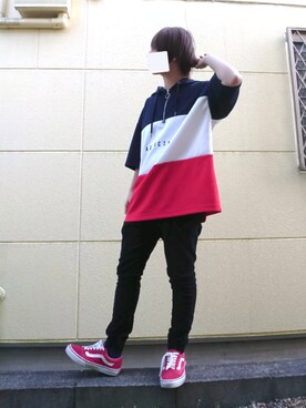 「ハーフリングジップ」｜Nisssy＊さん（メンズ・156cm）の春コーディネート