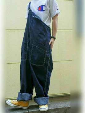 「シンフルコーデ」｜「アイテム（オールインワン・サロペット）」を使った、Nisssy＊さん（メンズ・156cm）の夏コーディネート