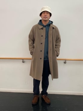 「アイテム（モカシン/デッキシューズ、ブラウン系）」を使った、西口さん（メンズ・175cm）の秋コーディネート