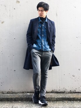 「AZUL by moussy（アズールバイマウジー）のアイテム（デニムジャケット）」を使った、kazさん（メンズ・173cm）の冬コーディネート