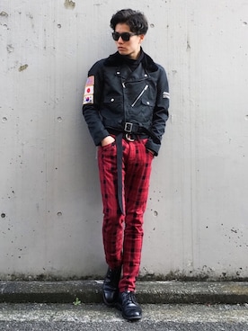 「CHRISTIAN DADA（クリスチャンダダ）のアイテム（ライダースジャケット）」を使った、kazさん（メンズ・173cm）の冬コーディネート