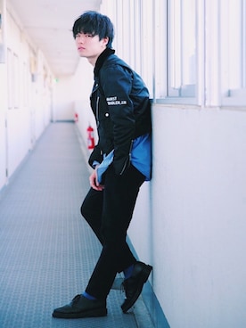 「CHRISTIAN DADA（クリスチャンダダ）のアイテム（ライダースジャケット）」を使った、kazさん（メンズ・173cm）の冬コーディネート