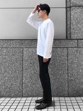 「HARE（ハレ）のセンタープレスフレアトラウザー(HARE)（スラックス、ブラック系）」を使った、kazさん（メンズ・173cm）の秋コーディネート