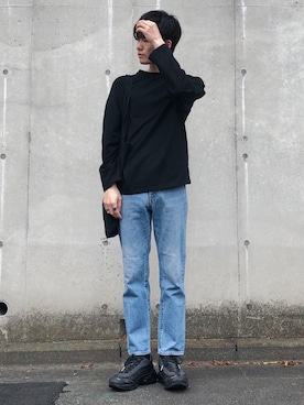 「ZOZO（ゾゾ）のストレートデニムパンツ（パターンオーダー）／ライトインディゴブルー［MEN］（デニムパンツ、ブルー系）」を使った、kazさん（メンズ・173cm）の夏コーディネート