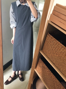 「日系极简」｜「アイテム（ジャンパースカート）」を使った、Leafyさん（レディース・153cm）の春コーディネート