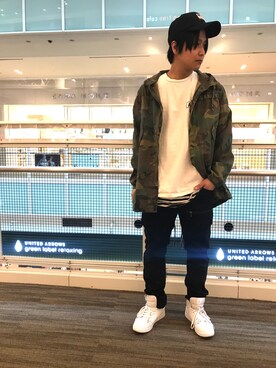 「迷彩」｜「アイテム（モッズコート）」を使った、Takuyaさん（メンズ・168cm）の冬コーディネート
