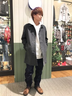 「AVIREX（アヴィレックス）のアイテム（ステンカラーコート）」を使った、Takuyaさん（メンズ・168cm）の秋コーディネート