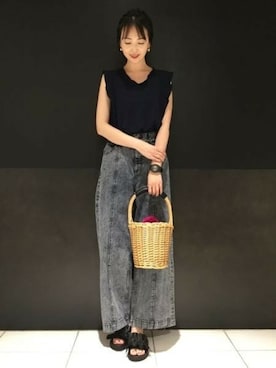 「JEANASIS（ジーナシス）のアイテム（かごバッグ）」を使った、runrunさん（レディース・168cm）の夏コーディネート