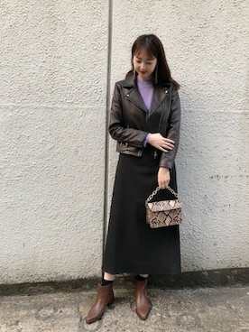 「JEANASIS（ジーナシス）のアイテム（ライダースジャケット）」を使った、runrunさん（レディース・168cm）の冬コーディネート