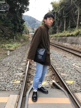 「Yohji Yamamoto（ヨウジヤマモト）のアイテム（ショルダーバッグ）」を使った、かわたくさん（メンズ・170cm）の冬コーディネート