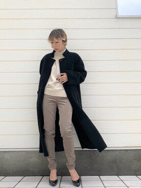 「Q（キュー）のアイテム（ムートンコート）」を使った、Q♥Officialさん（レディース・155cm）の秋コーディネート
