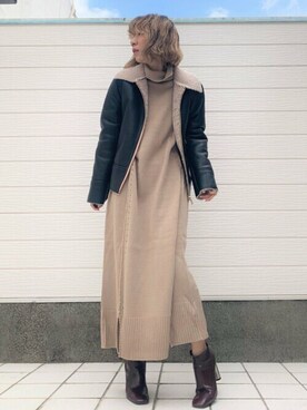 「Q（キュー）のアイテム（ムートンコート）」を使った、Q♥Officialさん（レディース・155cm）の秋コーディネート