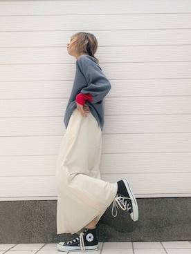 「アイテム（デニムスカート、ホワイト系）」を使った、Q♥Officialさん（レディース・155cm）の冬コーディネート